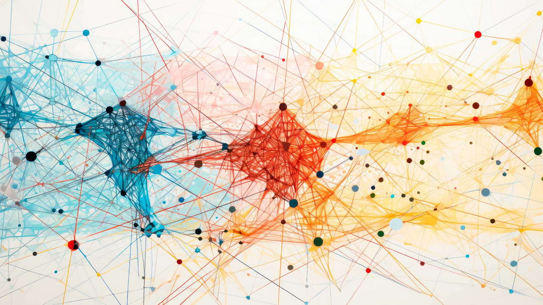 Farbige Illustration eines Netzes mit Knotenpunkten und Verbindungen