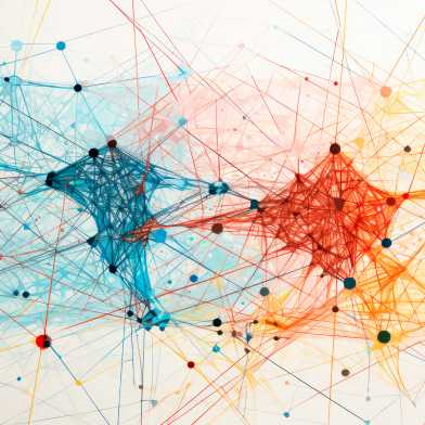 Farbige Illustration eines Netzes mit Knotenpunkten und Verbindungen