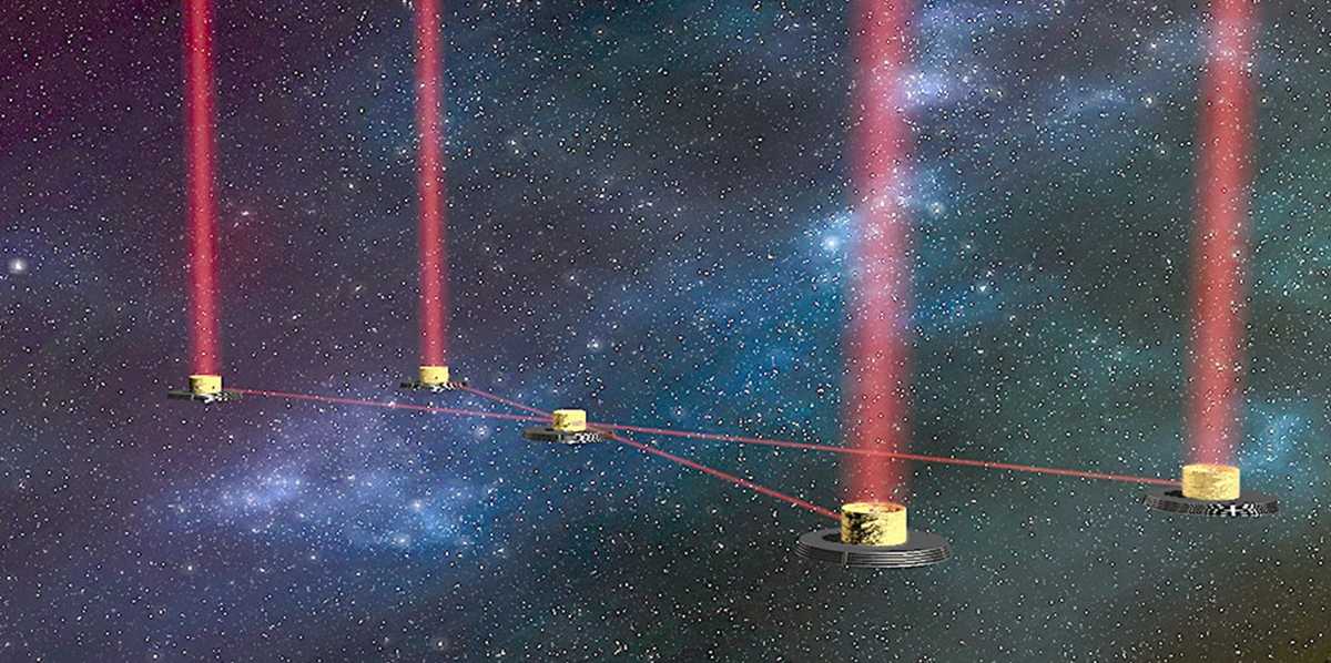 Conceptual illustration of the LIFE telescopes and the central instrument for combining the beams. (Illustration: ETHZ, Sara Hartmann)