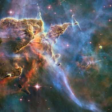 Interstellarer Staub im Carina-Nebel. Bild: NASA, ESA, the Hubble Heritage Team (STScI/AURA), A. Nota (ESA/STScI), and the Westerlund 2 Science Team
