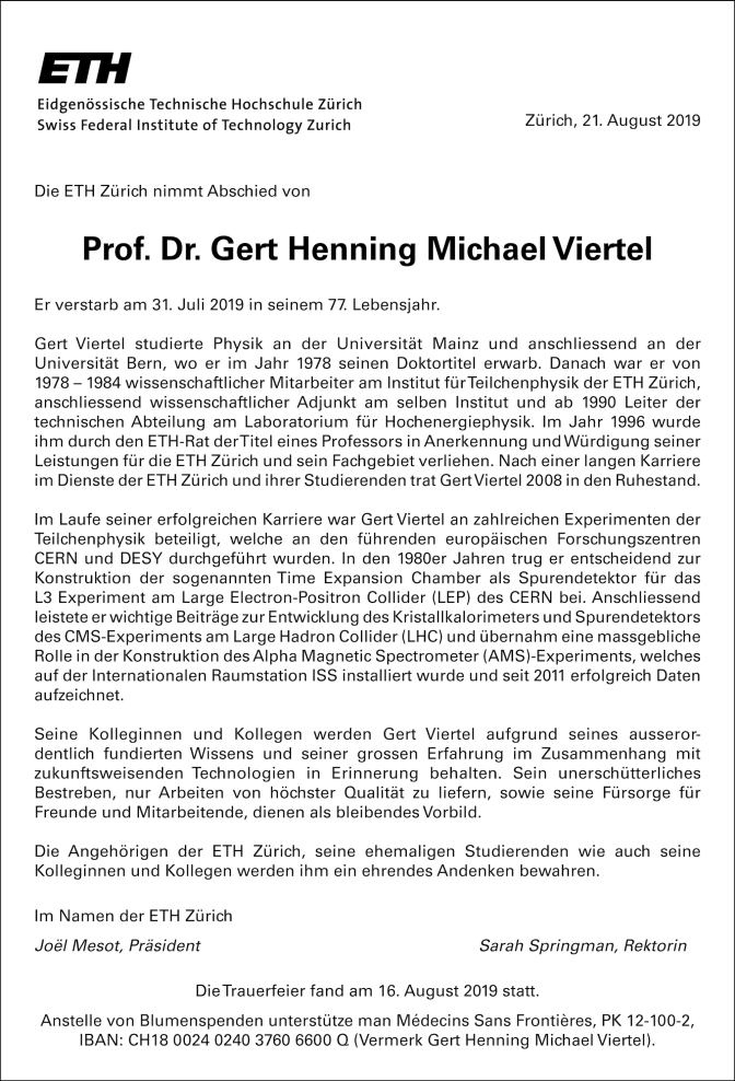 Traueranzeige Prof. Dr. Gert Viertel
