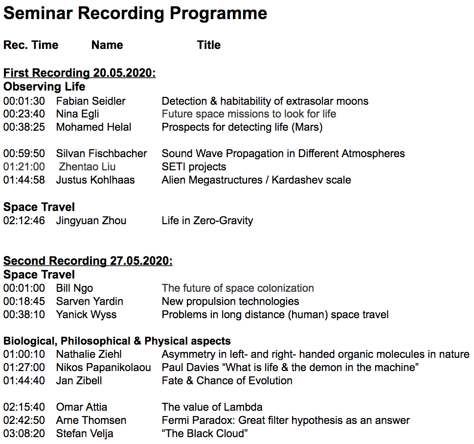 Student Seminar Programme
