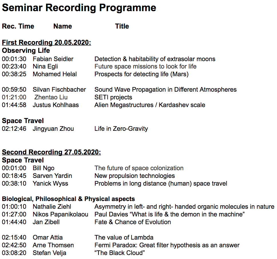 Student Seminar Programme 