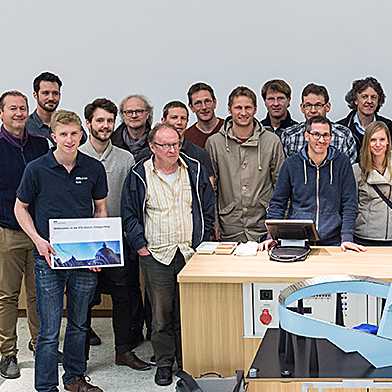 Teachers of the Cantonal Middle School Uri, with the leviatation-train experiment of ETH "Wanderzirkus".