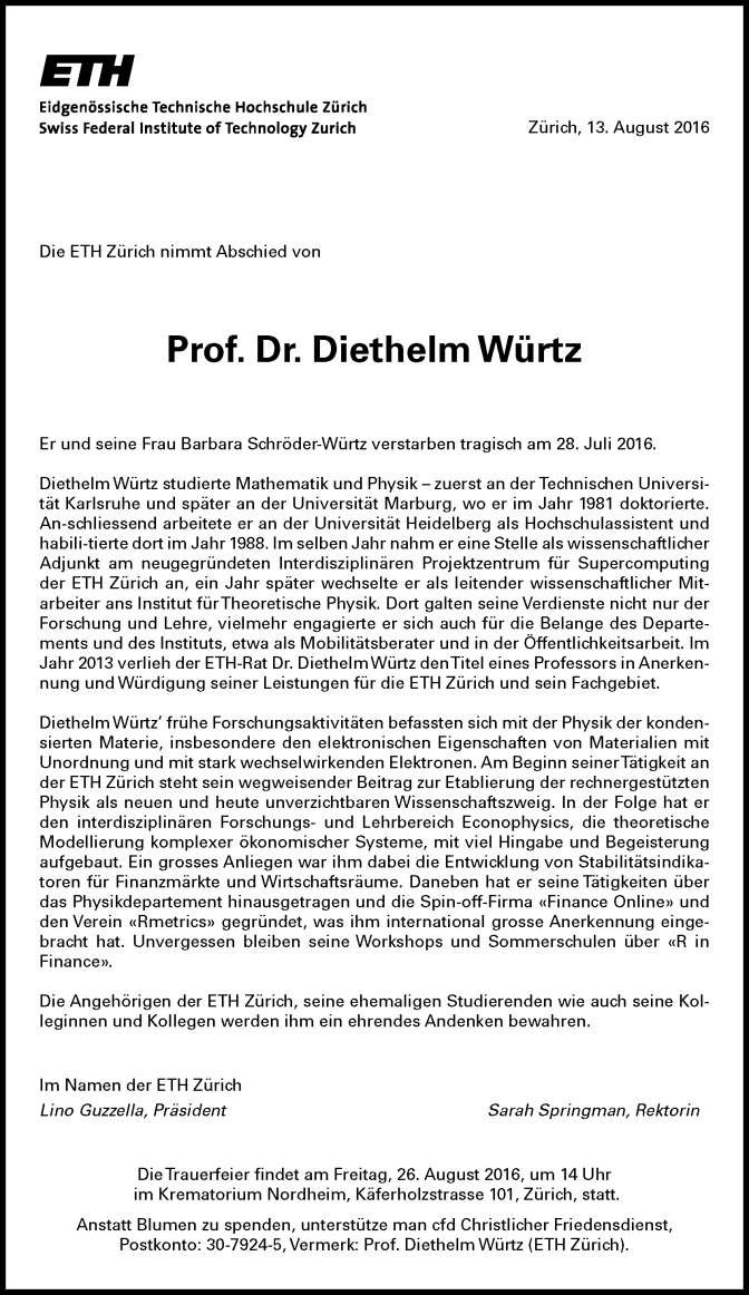 Obituary notice Würtz