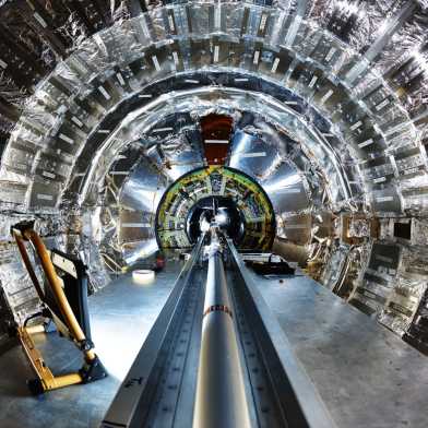 The beam pipe, the "heart" of the detector, being installed inside the CMS detector at CERN