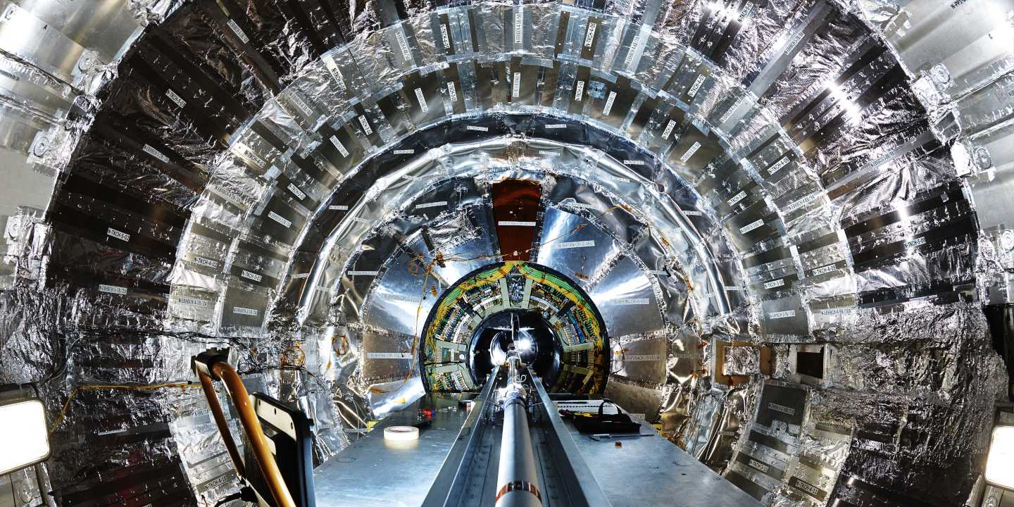 The beam pipe, the "heart" of the detector, being installed inside the CMS detector at CERN