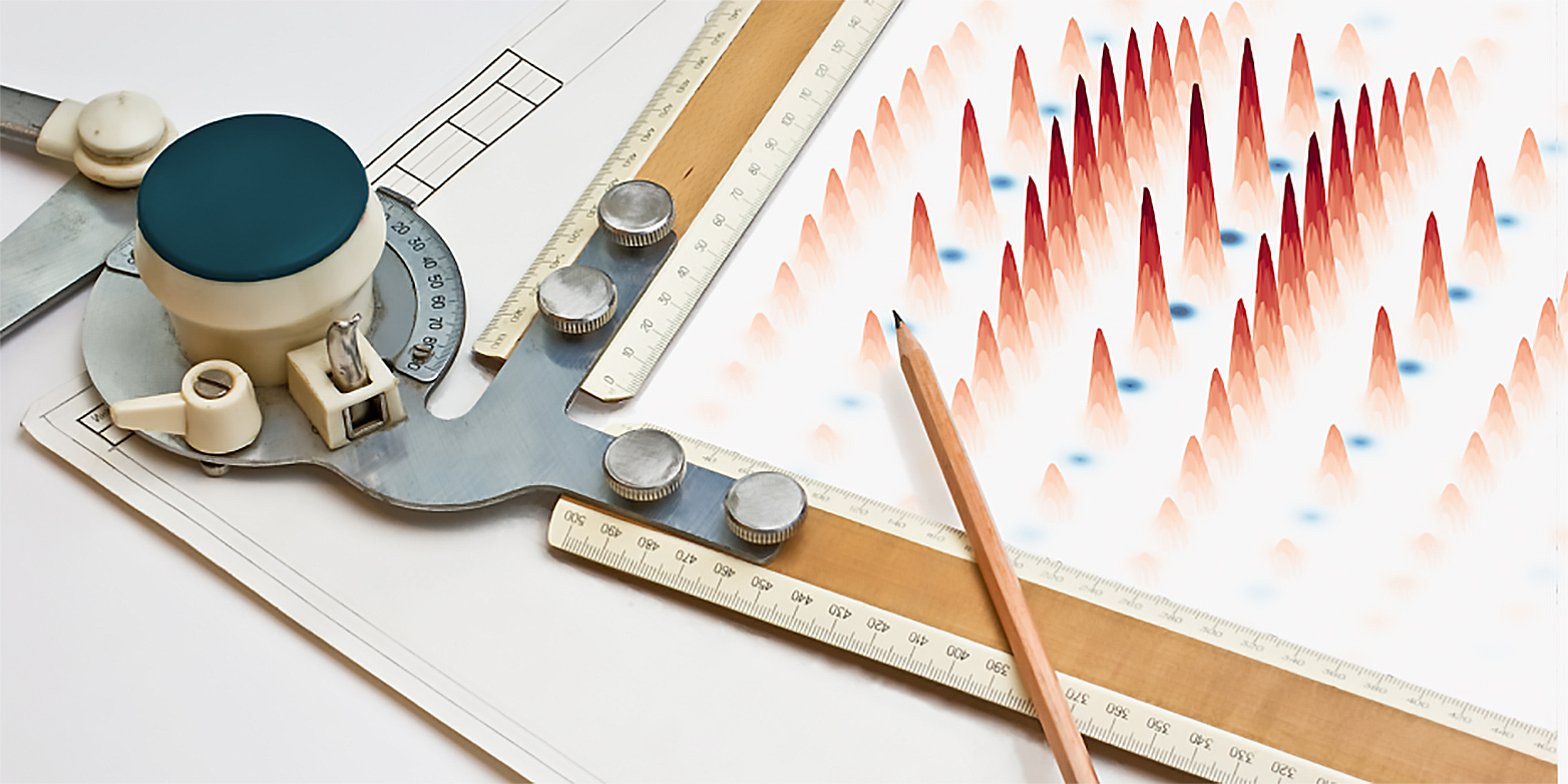 In the ETH experiment, calcium ions are made to oscillate in such a way that their wave functions look like the teeth of a comb. The measurement uncertainty can thus be distributed over many such teeth, which in principle enables precise error detection. (Visualisations: Christa Flühmann / Shutterstock)